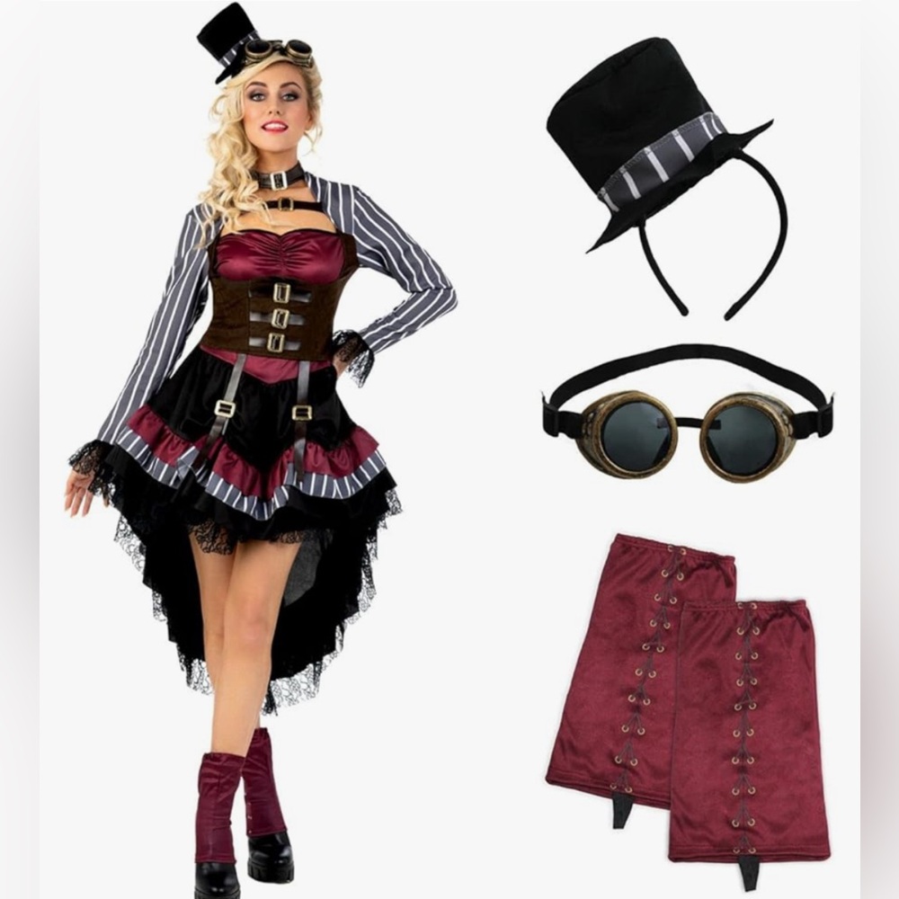 Steampunk Burgundy and Black Dress Costume